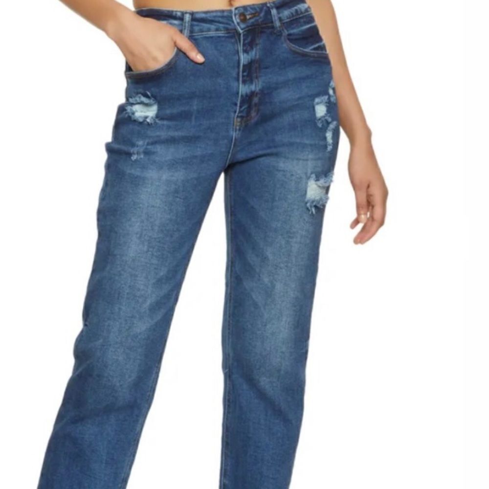 NWT WAX Jean Collection Distressed Slim, Stretch Straight Leg Blue Jeans - Picture 2 of 16